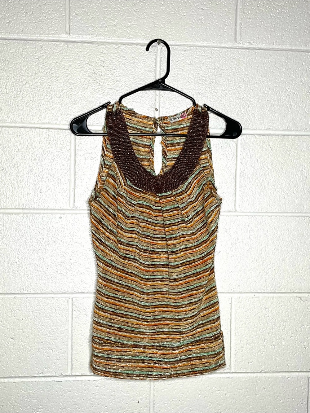 < Y2K Body Central Beaded Neckline Striped Knit Tank Top >